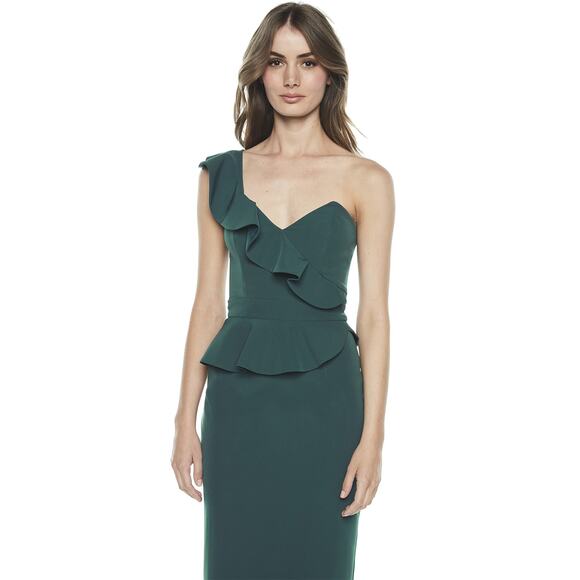 BARDOT Camellia One-shoulder Sheath Dress In Evergreen US 4 NWT - Picture 5 of 12